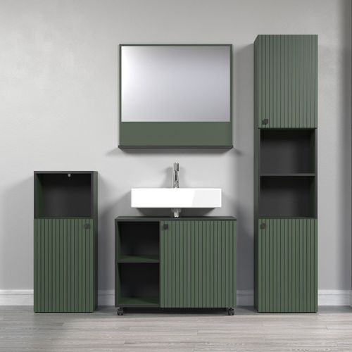 Colonne De Salle De Bain Pure Bliss Vert Sauge Et Noir 40 X 95 X 31 Cm