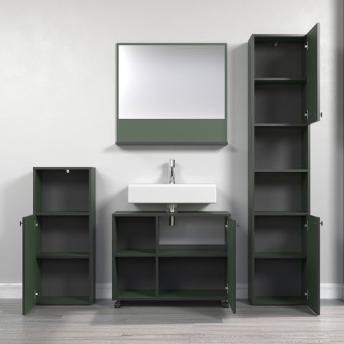 Colonne De Salle De Bain Pure Bliss Vert Sauge Et Noir 40 X 95 X 31 Cm