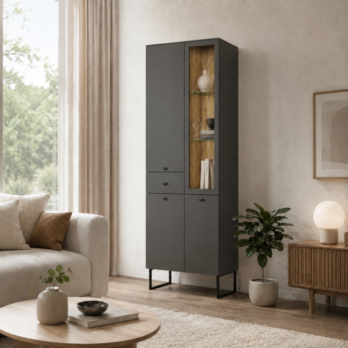 Vitrine 3 Portes, 1 Tiroir Et 1 Niche H197 Cm