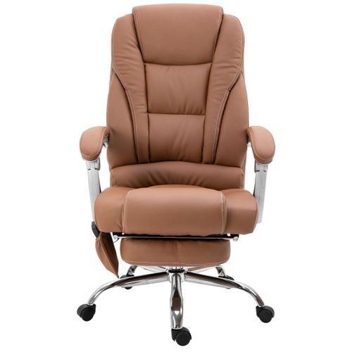 Chaise De Bureau Ergonomique CLP Pacific Avec Massage | Simili Cuir, Repose-pieds, Réglable En Hauteur, 150kg Max - Brun Clair