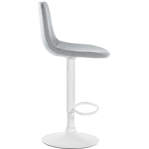Tabouret de bar pivotant en velours gris et métal chromé avec accoudoirs repose-pieds et dossier TDB10647
