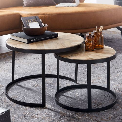 Tables Gigogne Bois Massif Ronde Table D'appoint Lot De 2 Table Basse