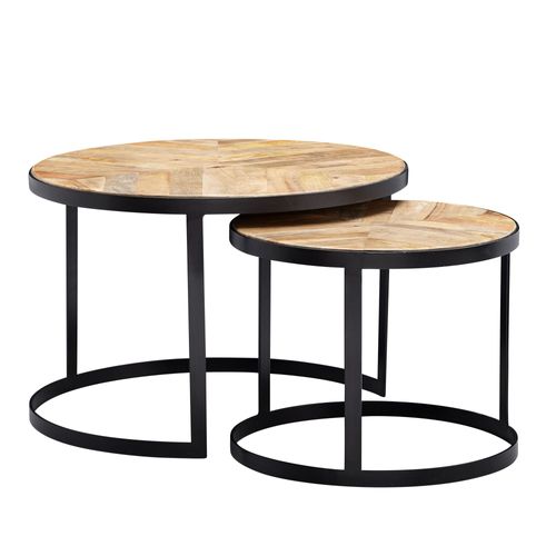 Tables Gigogne Bois Massif Ronde Table D'appoint Lot De 2 Table Basse