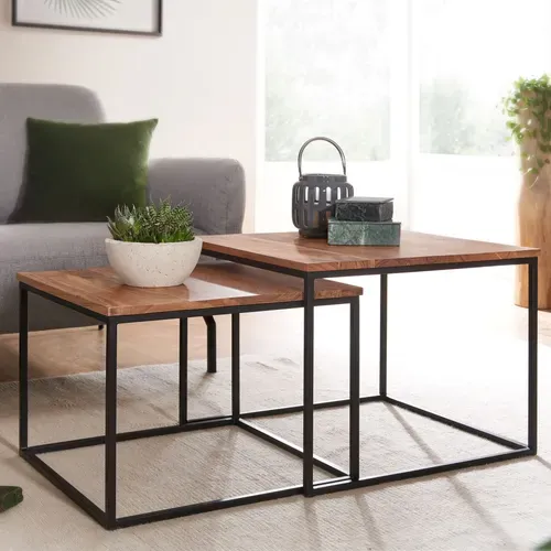 Table Basse De Salon Lot De 2 Table De Canapé Bois Metal Industriel