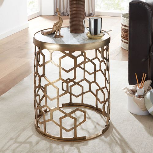 Table D'appoint Marbre Véritable Ronde 46x46x55cm Petite Table De Salon