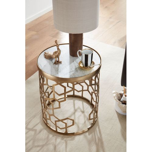 Table D'appoint Marbre Véritable Ronde 46x46x55cm Petite Table De Salon