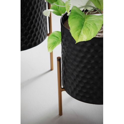 Paire De Grands Pots De Fleurs Métalliques 71 Cm - Design Conique Carré, Finition Bronze, Avec Soucoupe Amovible