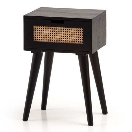 Table De Chevet Bois Et Osier - Noir - 40x35x30.5 Cm - Occasion