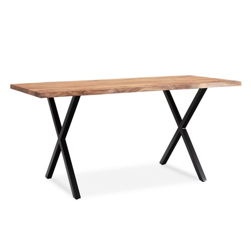 Table Salle à Manger Bois Massif D’acacia Métal Cuisine Bords Naturels 160 Cm