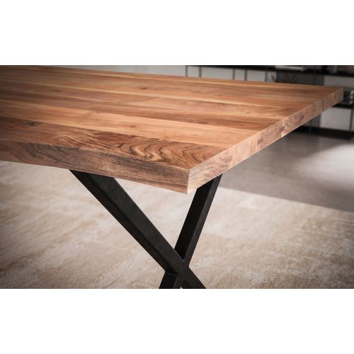 Table Salle à Manger Bois Massif D’acacia Métal Cuisine Bords Naturels 160 Cm