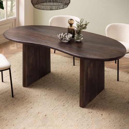 Table Salle à Manger 180 Cm Bois Massif D'acacia Forme De Reins Marron