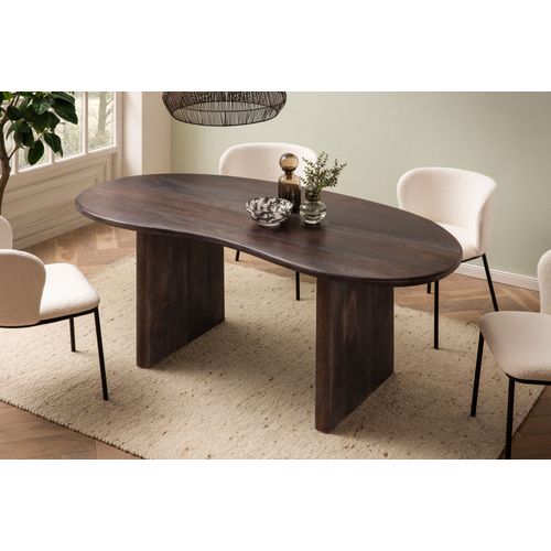 Table Salle à Manger 180 Cm Bois Massif D'acacia Forme De Reins Marron