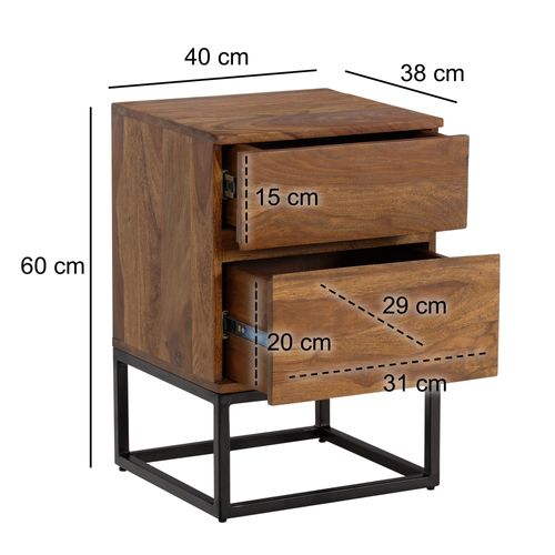 Table De Nuit Bois Massif 60 Cm Chevet Tiroirs Marron Lit Boxspring
