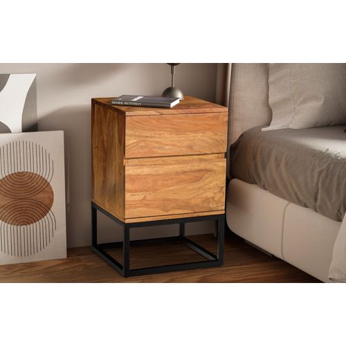 Table De Nuit Bois Massif 60 Cm Chevet Tiroirs Marron Lit Boxspring