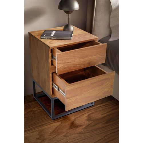 Table De Nuit Bois Massif 60 Cm Chevet Tiroirs Marron Lit Boxspring