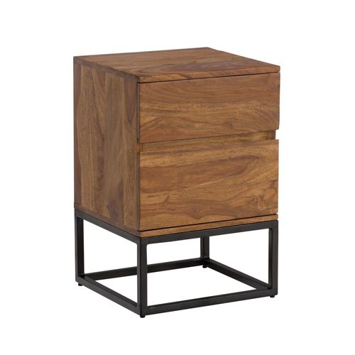 Table De Nuit Bois Massif 60 Cm Chevet Tiroirs Marron Lit Boxspring
