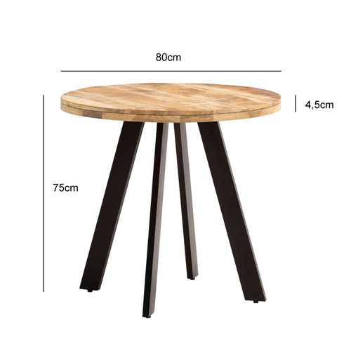 Table De Salle à Manger 80 Cm Bois Massif Métal Ronde Petite Cuisine