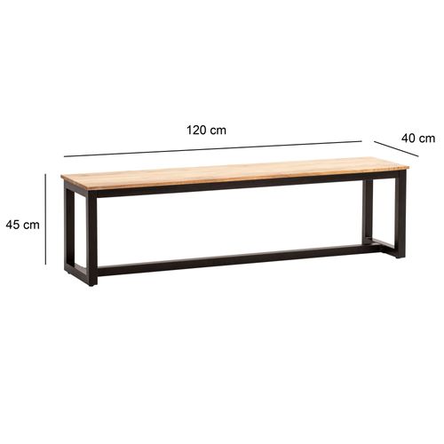 Banc Salle à Manger Cuisine Bois Massif D’acacia Métal Style Industriel 120 Cm
