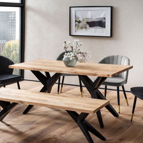 Table De Salle à Manger Cuisine Bois Massif Métal Grande Industriel 200 Cm