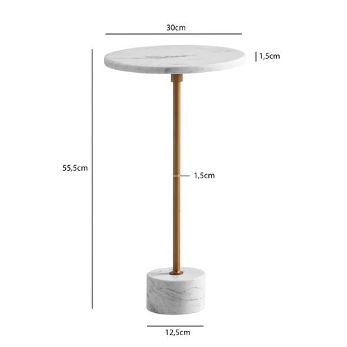 Table D’appoint De Salon Marbre Véritable D. 30 Cm Haute Ronde Dorée