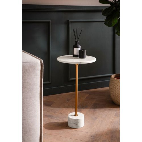 Table D’appoint De Salon Marbre Véritable D. 30 Cm Haute Ronde Dorée
