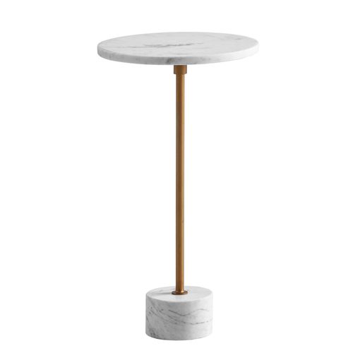 Table D’appoint De Salon Marbre Véritable D. 30 Cm Haute Ronde Dorée