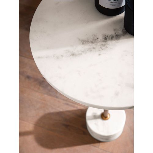 Table D’appoint De Salon Marbre Véritable D. 30 Cm Haute Ronde Dorée