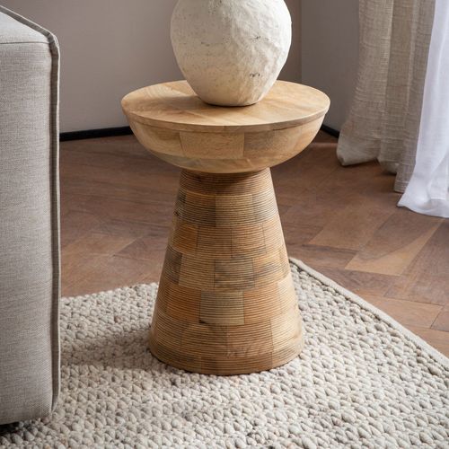 Bout de canapé Haute De Salon Bois Massif Ø 37 Cm Ronde Moderne Marron