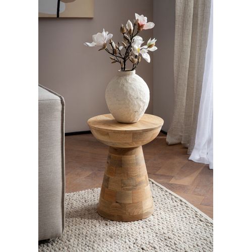 Bout de canapé Haute De Salon Bois Massif Ø 37 Cm Ronde Moderne Marron