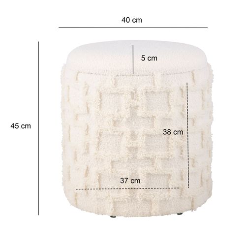 Tabouret Rond Crème Avec Rangement Tissu Doux Salon Chambre Entrée