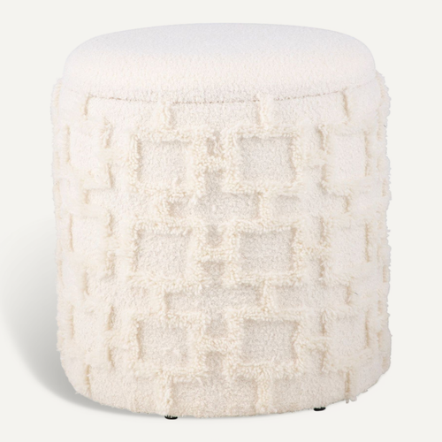 Tabouret Rond Crème Avec Rangement Tissu Doux Salon Chambre Entrée