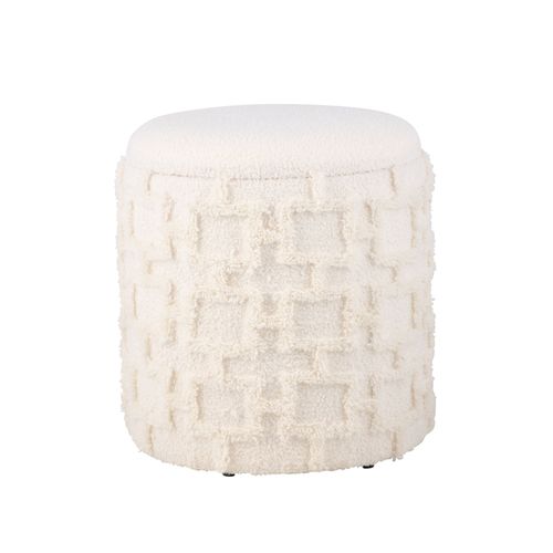 Tabouret Rond Crème Avec Rangement Tissu Doux Salon Chambre Entrée