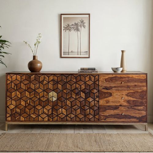 Buffet Bois Sheesham 180 Cm 4 Portes 3 Tiroirs Design Moderne Salon