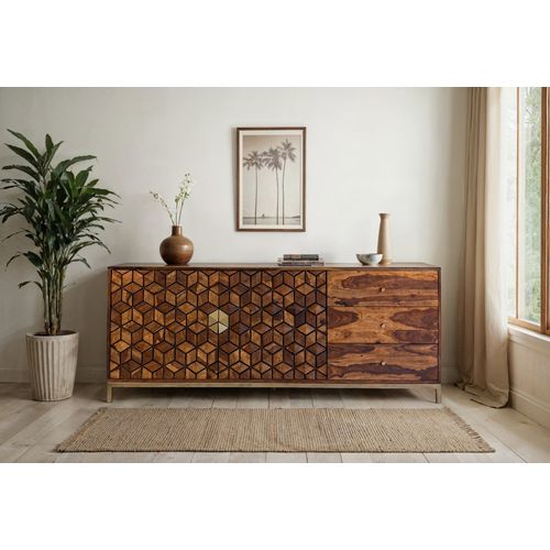 Buffet Bois Sheesham 180 Cm 4 Portes 3 Tiroirs Design Moderne Salon