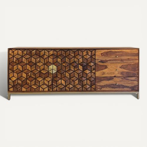 Buffet Bois Sheesham 180 Cm 4 Portes 3 Tiroirs Design Moderne Salon