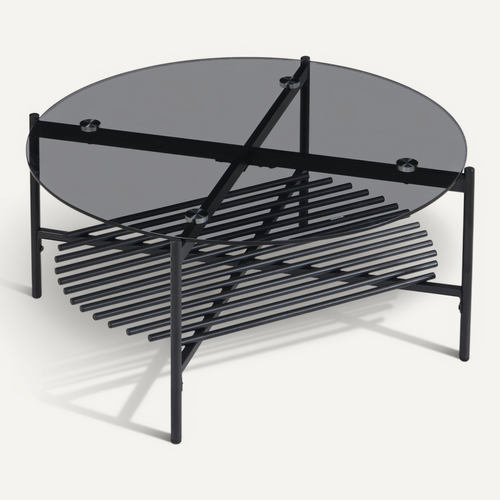 Table Basse Table De Salon Verre Métal 80 Cm Noir Table De Canapé Ronde