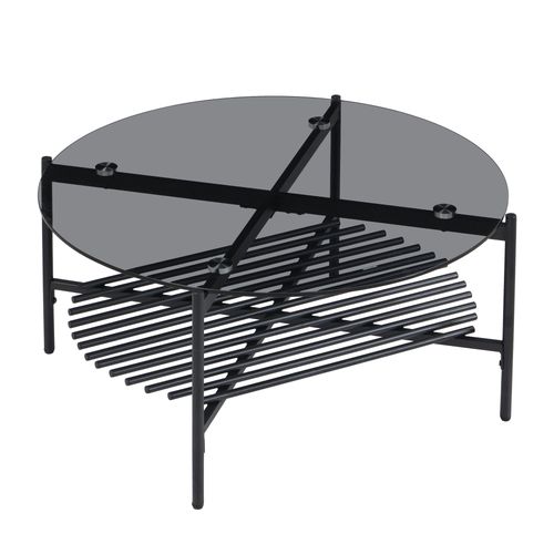 Table Basse Table De Salon Verre Métal 80 Cm Noir Table De Canapé Ronde