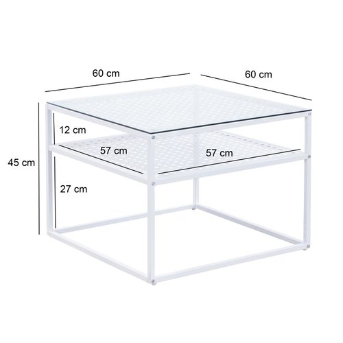 Table Basse En Verre Et Métal, Carrée, 60 Cm, Pour Salon, Rangement, Moderne