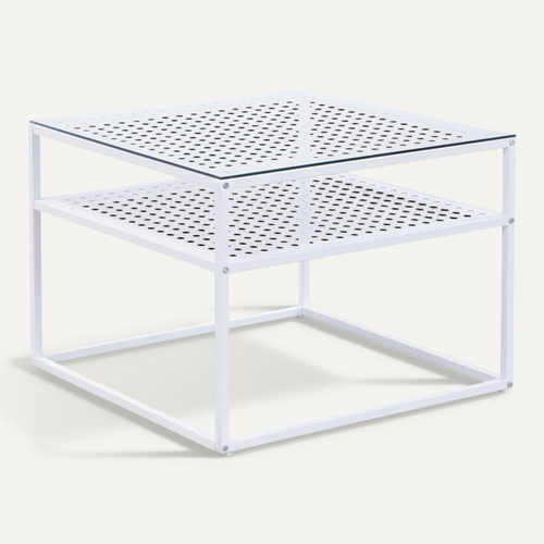 Table Basse En Verre Et Métal, Carrée, 60 Cm, Pour Salon, Rangement, Moderne
