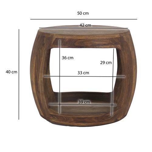 Table D'appoint D. 50cm Sheesham Bois Massif Rond Rangement Basse Table De Salon