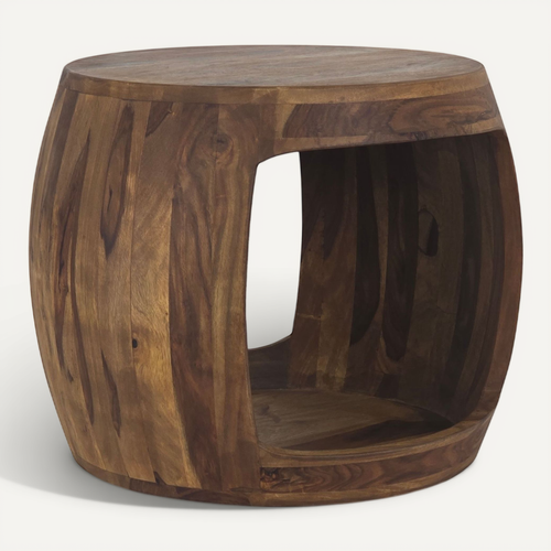 Table D'appoint D. 50cm Sheesham Bois Massif Rond Rangement Basse Table De Salon