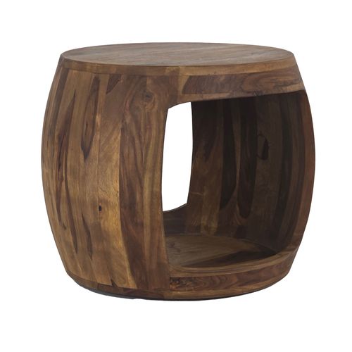 Table D'appoint D. 50cm Sheesham Bois Massif Rond Rangement Basse Table De Salon