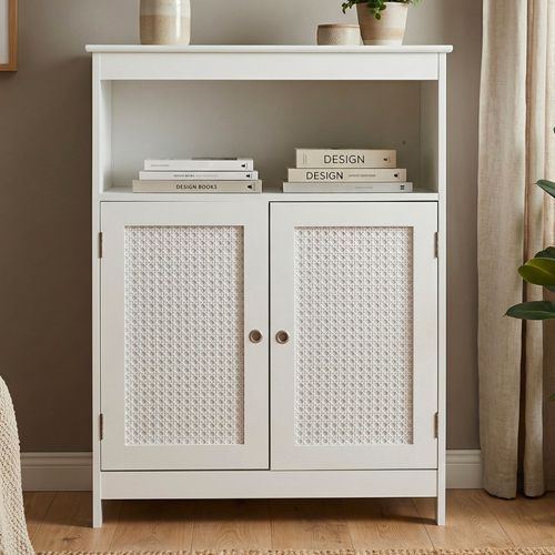 Étagère Sur Pied Blanche Portes Cannage Étagère De Rangement Armoire Commode