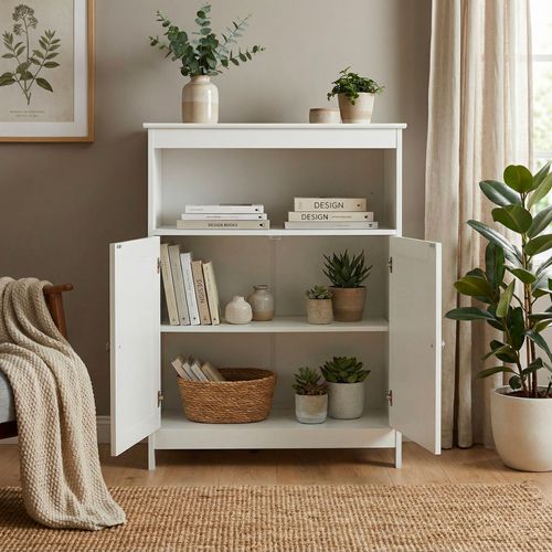 Étagère Sur Pied Blanche Portes Cannage Étagère De Rangement Armoire Commode