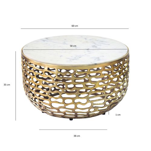 Table Basse Or Design En Métal Plateau Marbre Blanc Table De Salon Ronde 60cm