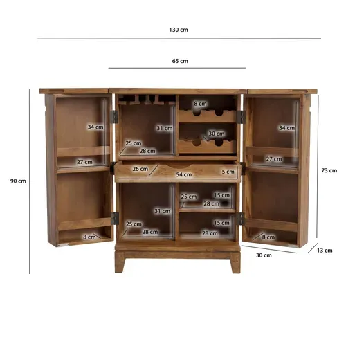Bar De Maison En Bois Massif 65cm Meuble Bar Cave à Vin Pliable Meuble Bar Fait Main
