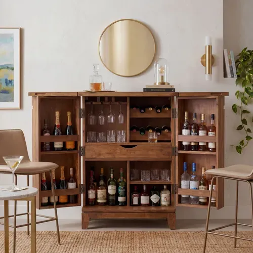Bar De Maison En Bois Massif 65cm Meuble Bar Cave à Vin Pliable Meuble Bar Fait Main