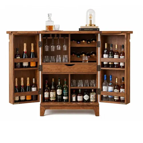 Bar De Maison En Bois Massif 65cm Meuble Bar Cave à Vin Pliable Meuble Bar Fait Main