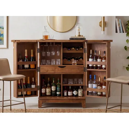 Bar De Maison En Bois Massif 65cm Meuble Bar Cave à Vin Pliable Meuble Bar Fait Main