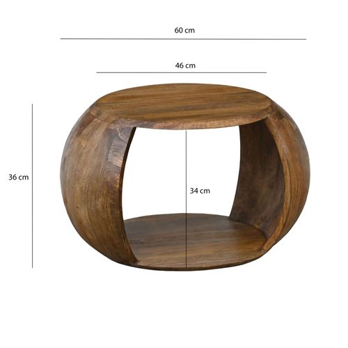 Table Basse Manguier Bois Massif Ronde 60 Cm Table Salon Compartiment Rangement